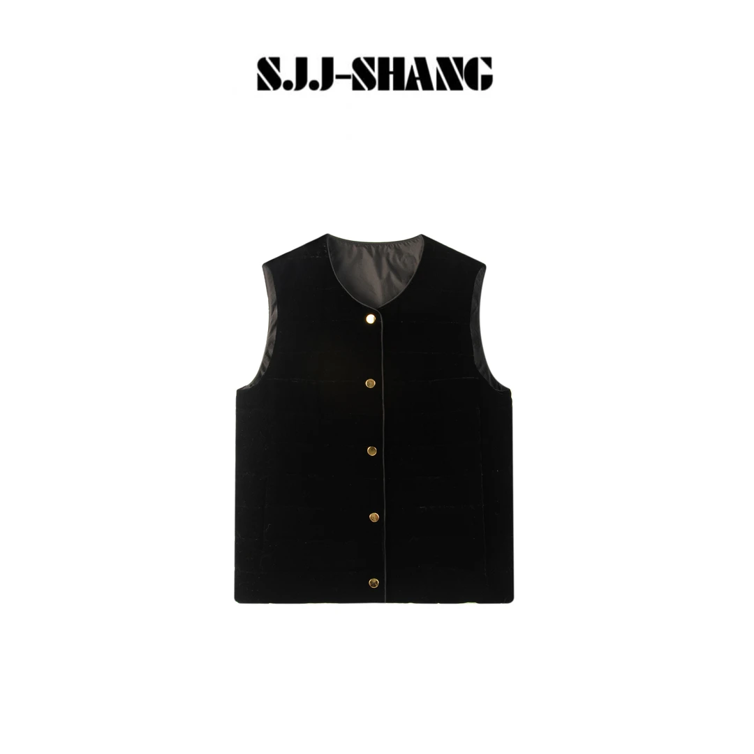 SJJ-SHANG【瑞贝卡】桑蚕丝丝绒拼接设计填充90鹅绒马甲q135519p