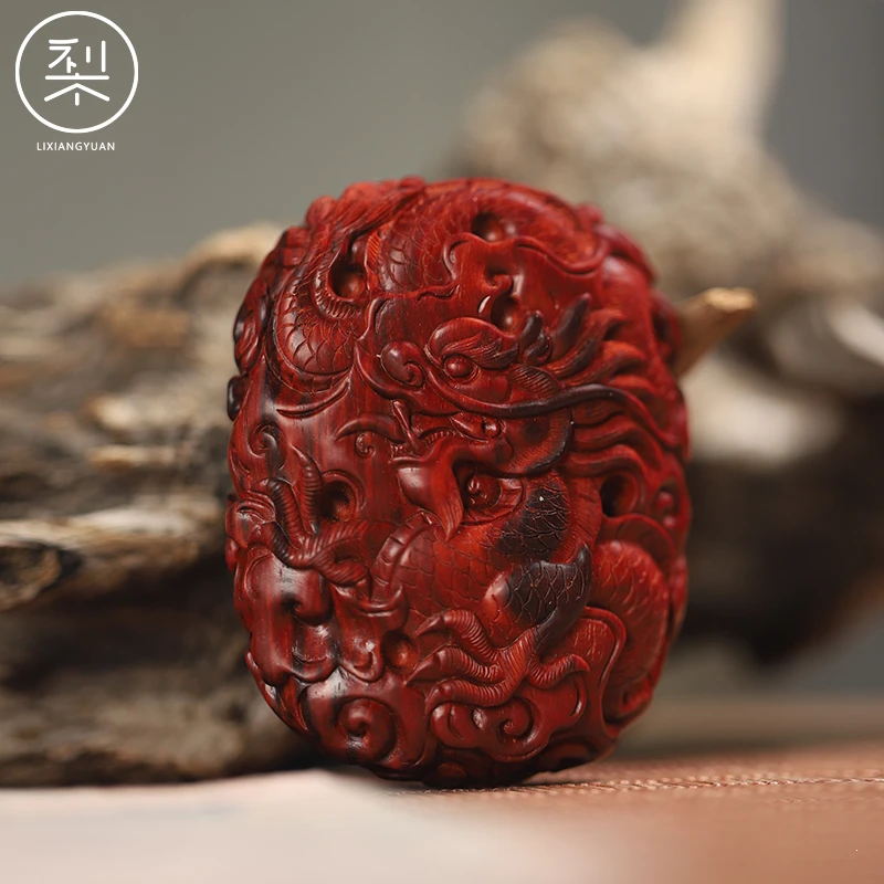 梨香院印度小叶紫檀盘龙龙吸水手把牌红木手工雕刻檀香紫檀盘玩件