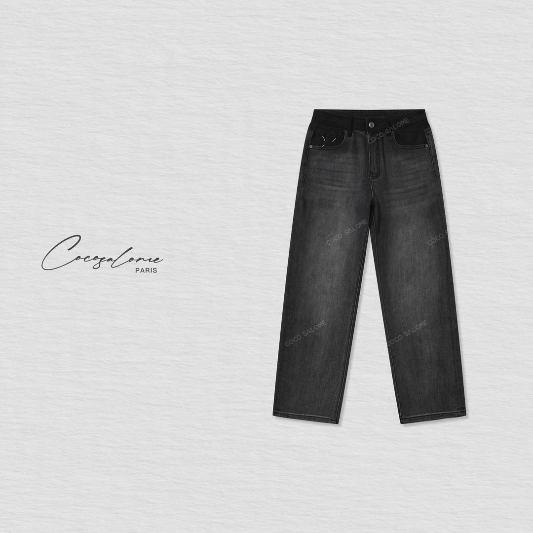 韩彬彬"烟灰牛仔"初秋出游时髦重磅水洗百搭烟管九分牛仔裤2479-1