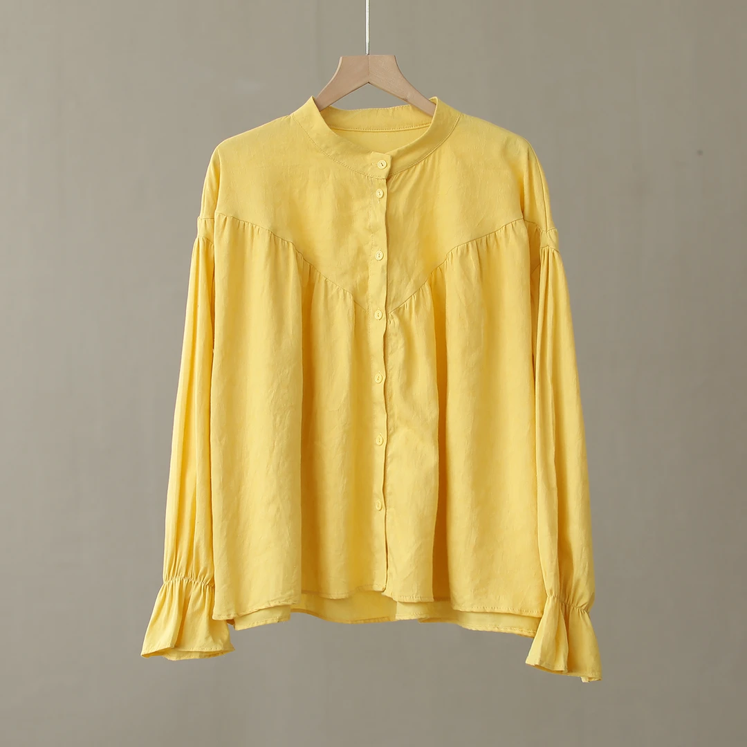 【纭季原创】衣长62 宽松显瘦灯笼袖衬衫立领娃娃衬衫D24924