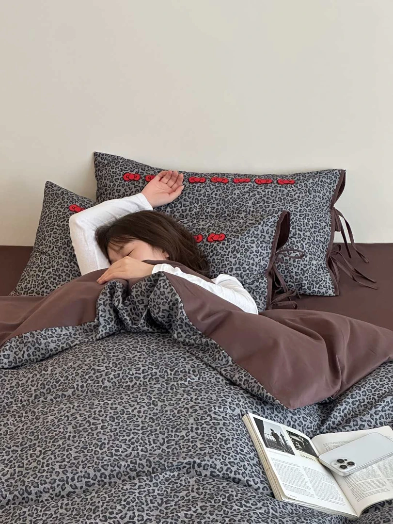 少女心复古豹纹100支磨毛秋冬床上四件套全棉纯棉床单被套床品