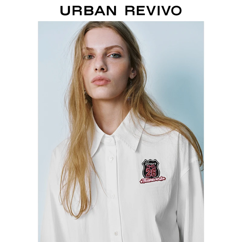 UR2025春季新款女装欧若风学院风章仔刺绣长袖开襟衬衫UYV250012