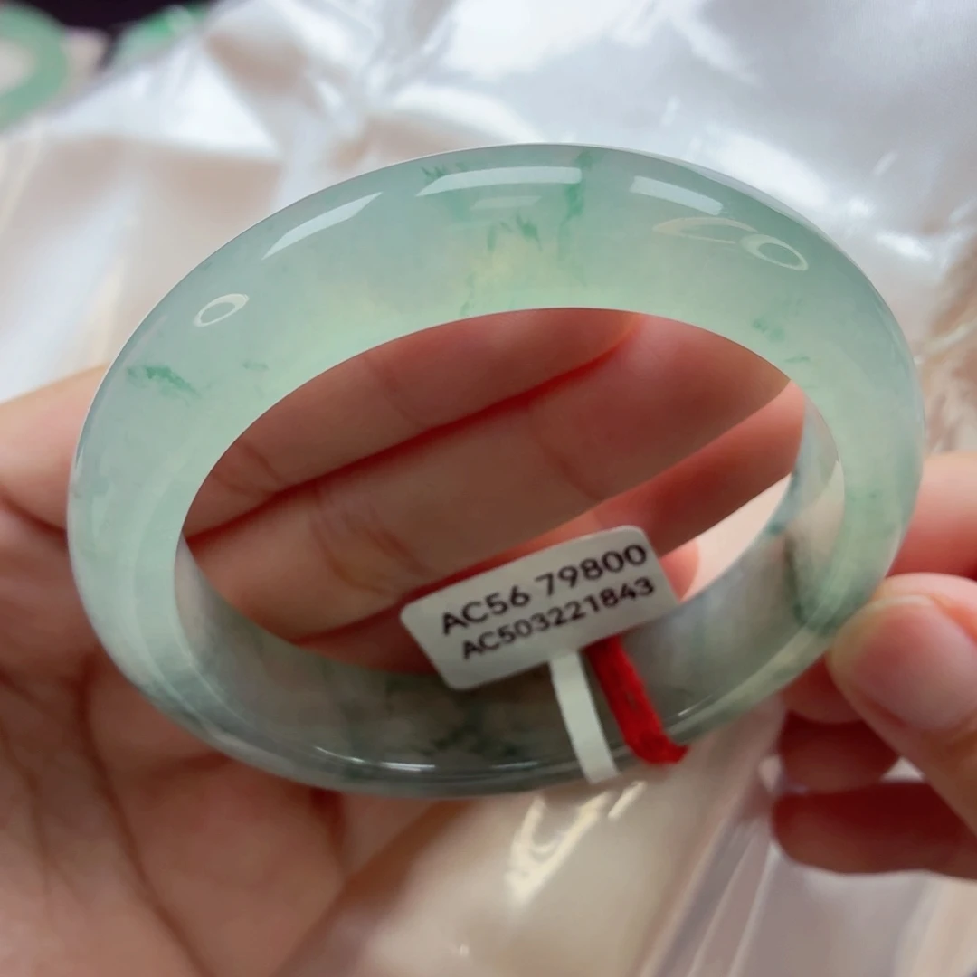 翡翠未镶嵌手镯55号冰飘花起双眼皮99