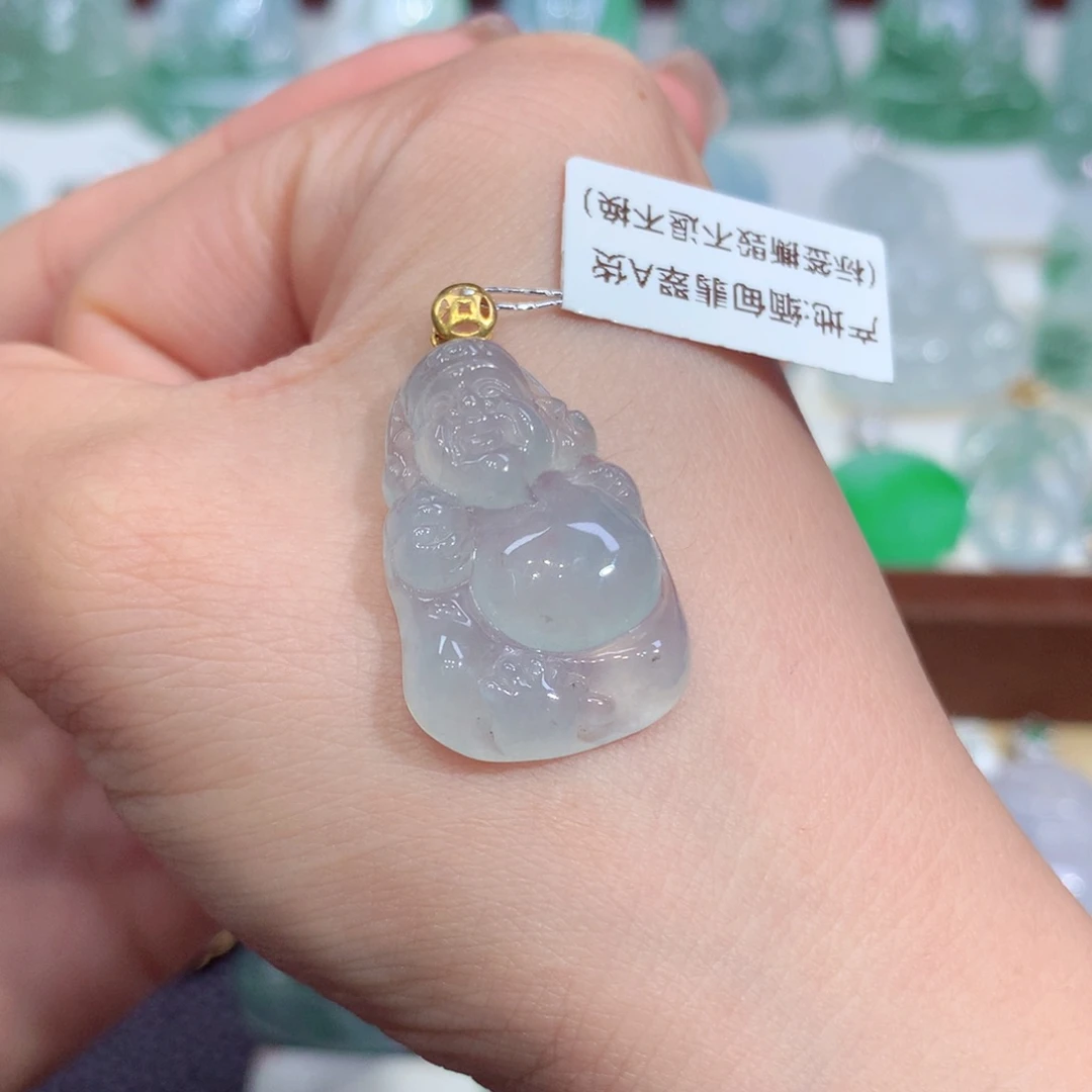 吊坠(不含链)18K金镶嵌翡翠天然缅甸A货翡翠揭阳工财神爷