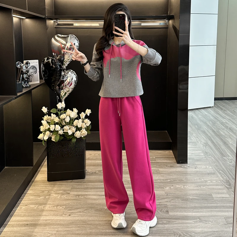 高端欧货休闲显瘦套装女春秋2025新款气质洋气宽松连帽卫衣两件套