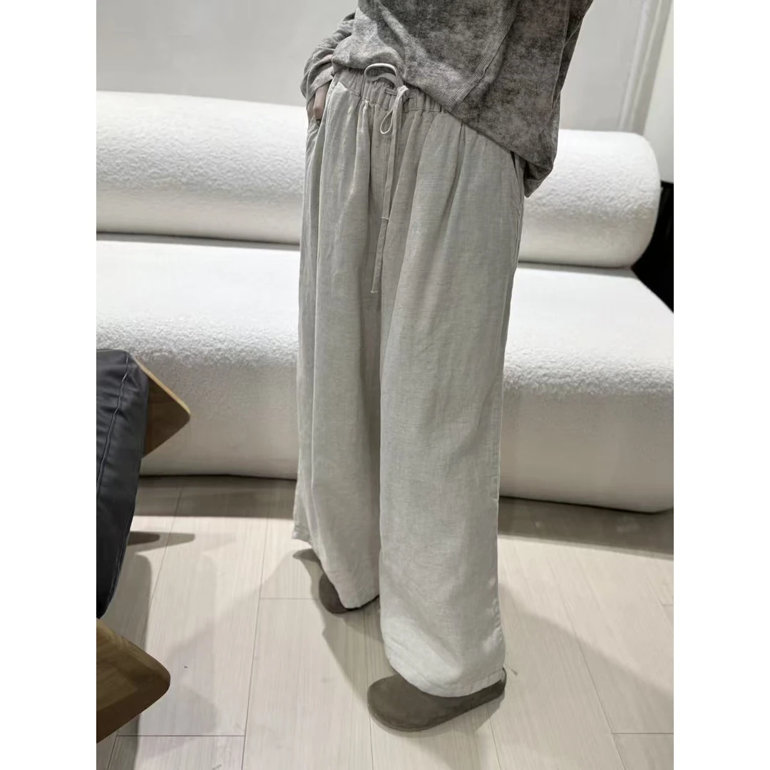 JIAN.XU休闲百搭松紧腰抽绳系带亚麻夹棉棉裤 裤长95 腰围64-110