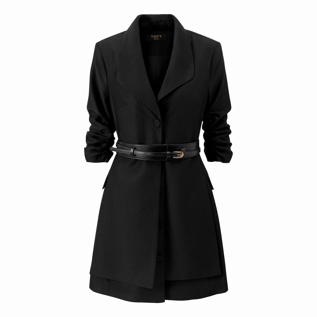 JYX高定赫本风西装连衣裙收腰显瘦五分袖短款小黑裙-27