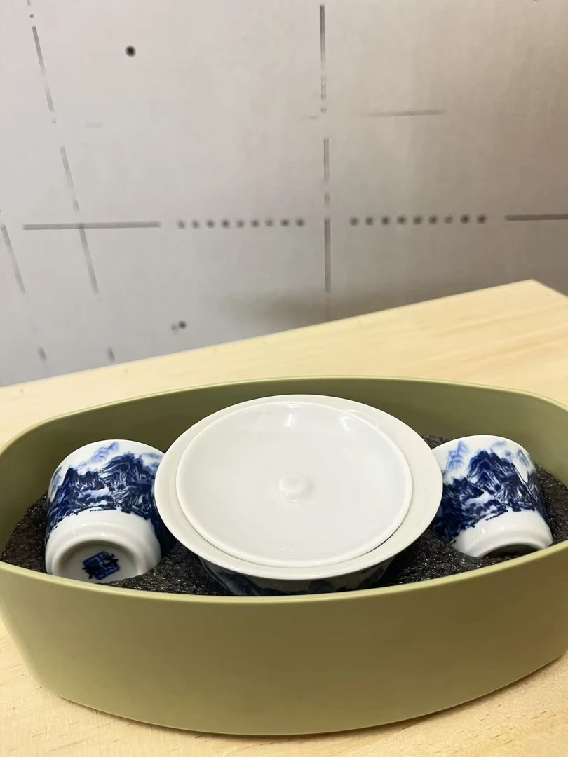 千里江山盖碗配两杯