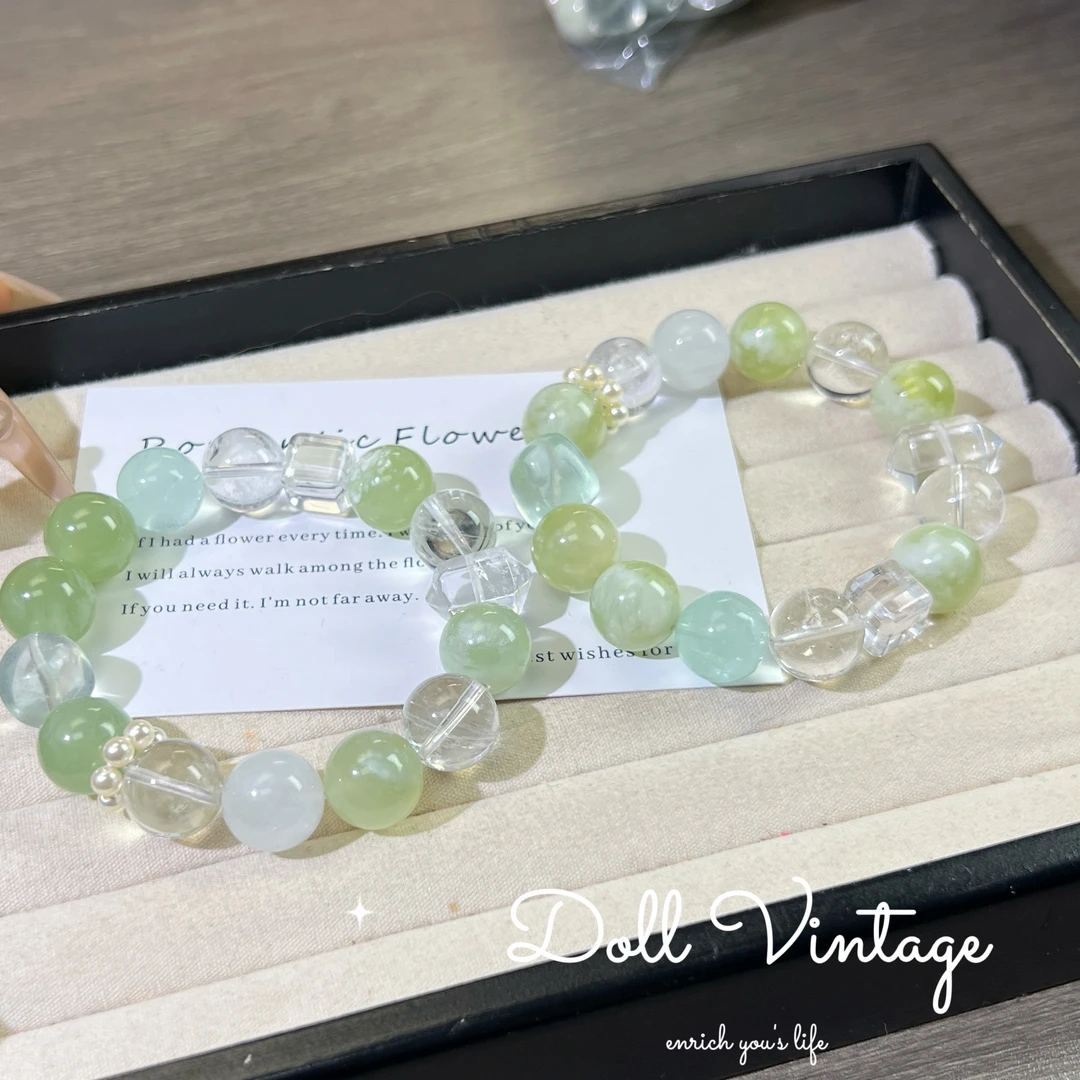 【林涧清泉】A444-白水晶岫玉手串均有色差默认微瑕介意勿拍