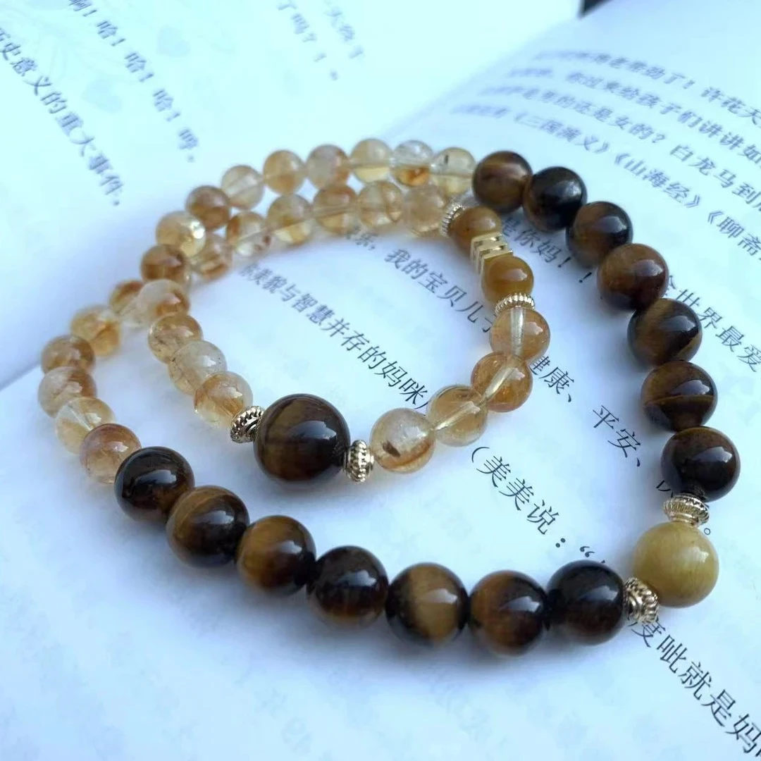 土S金”Z运“”招米“天然黄塔虎眼双圈手串【松柏珠宝】多样性发货一条