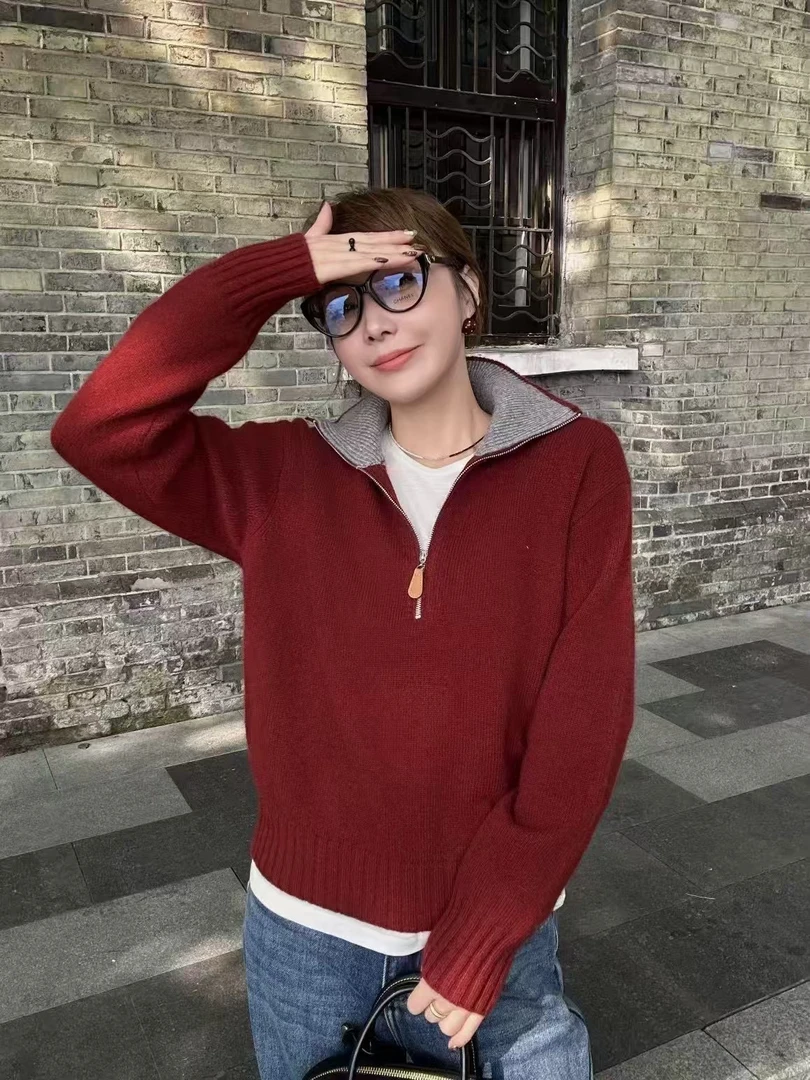 小朵家 巨好看拿捏冬季！车厘子拉链可翻领毛衣
