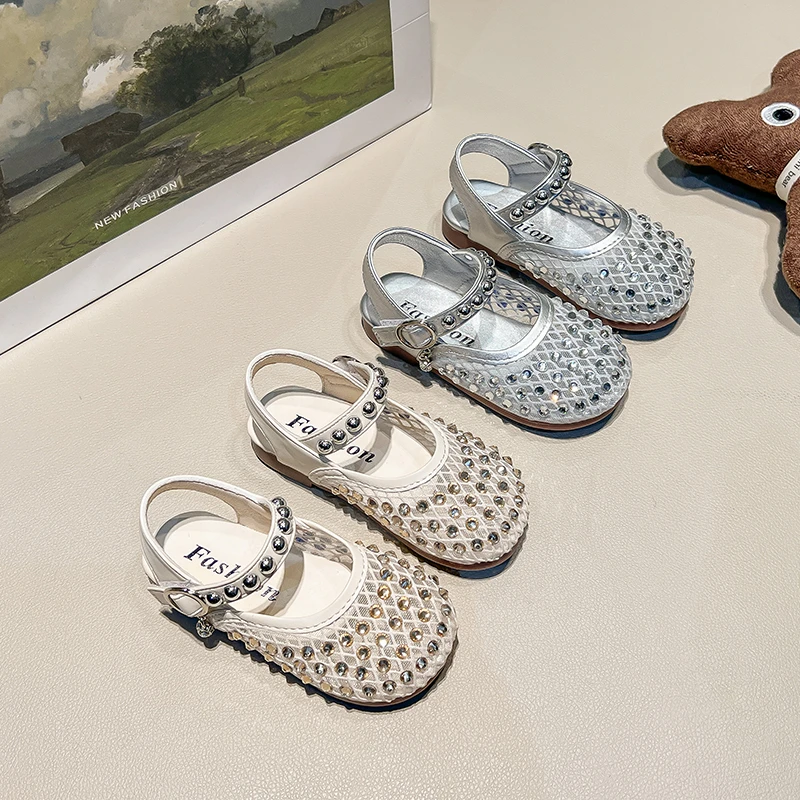 女童凉鞋2025新款夏季儿童软底防滑水钻公主鞋宝宝镂空包头沙滩鞋