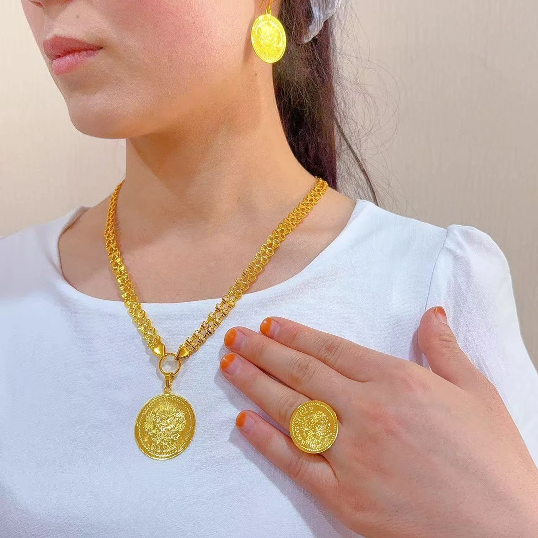 铜合金项链 颈链锁骨链铜合金时尚经典古币款式三件套项链0922