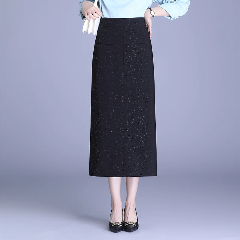 2025春款半身裙高腰开叉包裙时尚通勤直筒一步裙亮片长裙