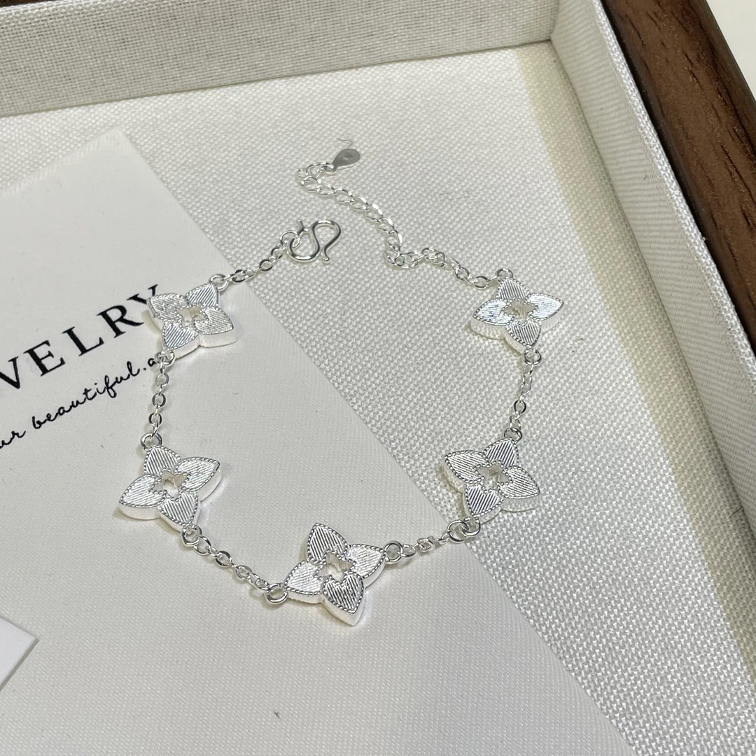 足银手链 S02老钱风四叶手链银色纯银轻奢时尚百搭气质镶嵌简约