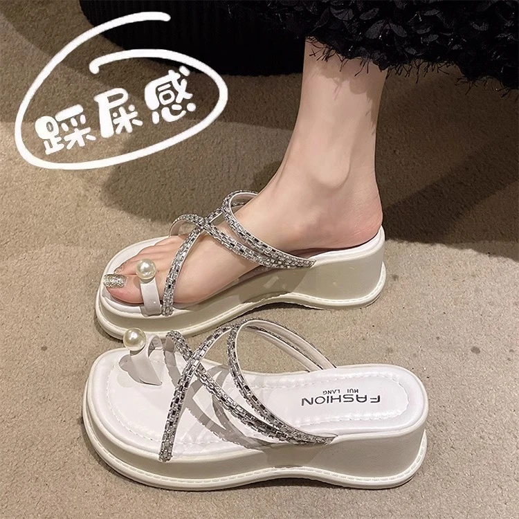 厚底增高5.5cm套趾拖鞋女夏季外穿2025新款配裙子坡跟绝美凉拖鞋