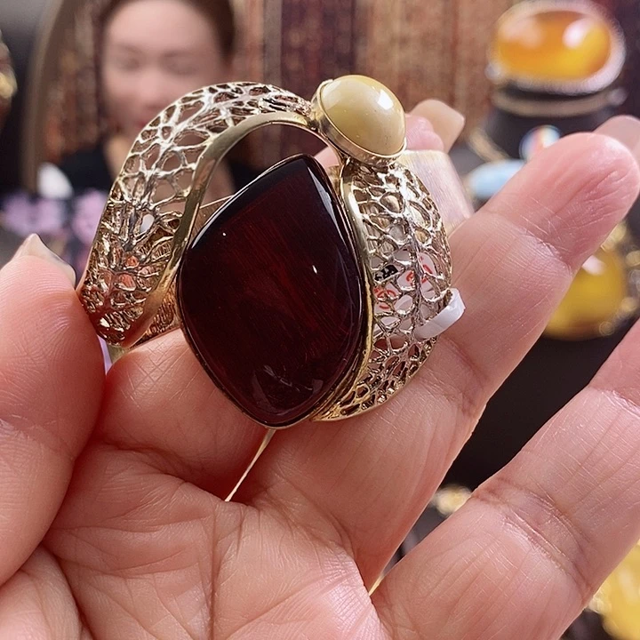 银S925镶嵌琥珀手镯手镯