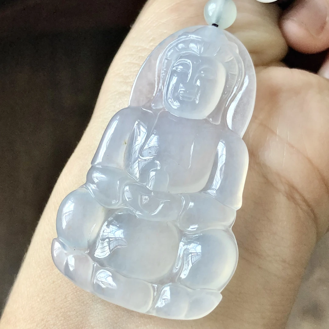 缅甸天然A货翡翠冰种观音挂件