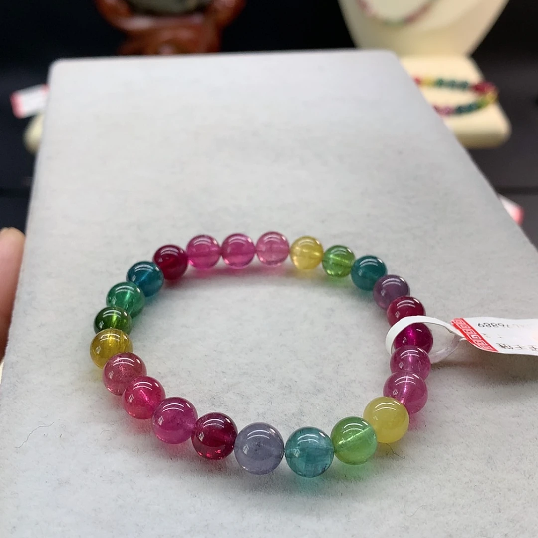 【闪购商品】未镶嵌手链碧玺彩虹色标单圈7.5