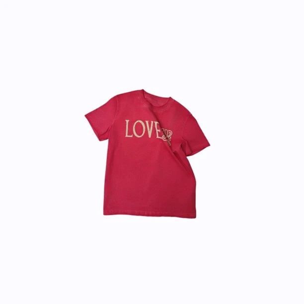 林爆爆【爱心】2025夏季新款洗水洗旧圆领时尚短袖字母印花T恤H759