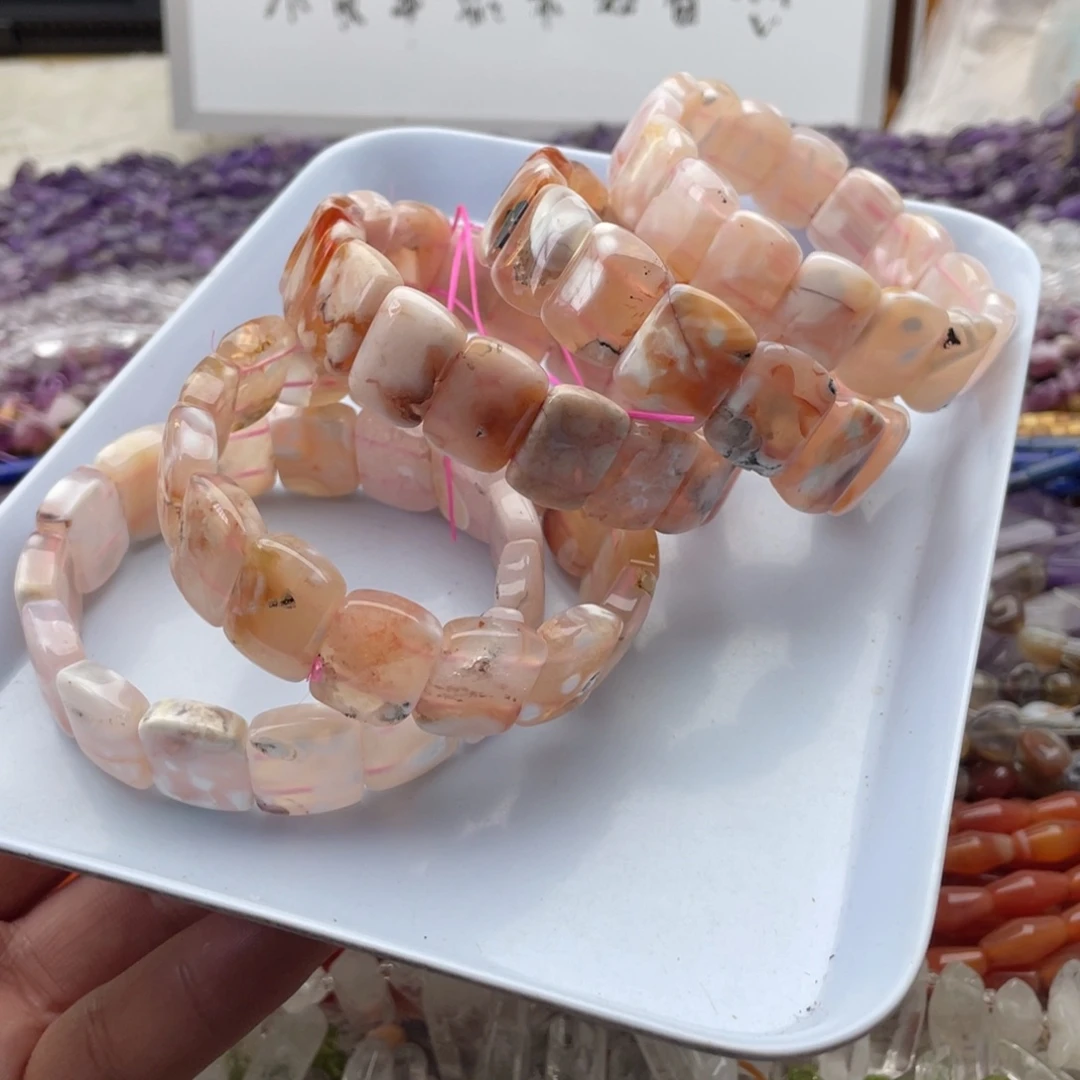 玛瑙/玉髓合金珠宝半成品一条装樱花玛瑙手牌卡18mm