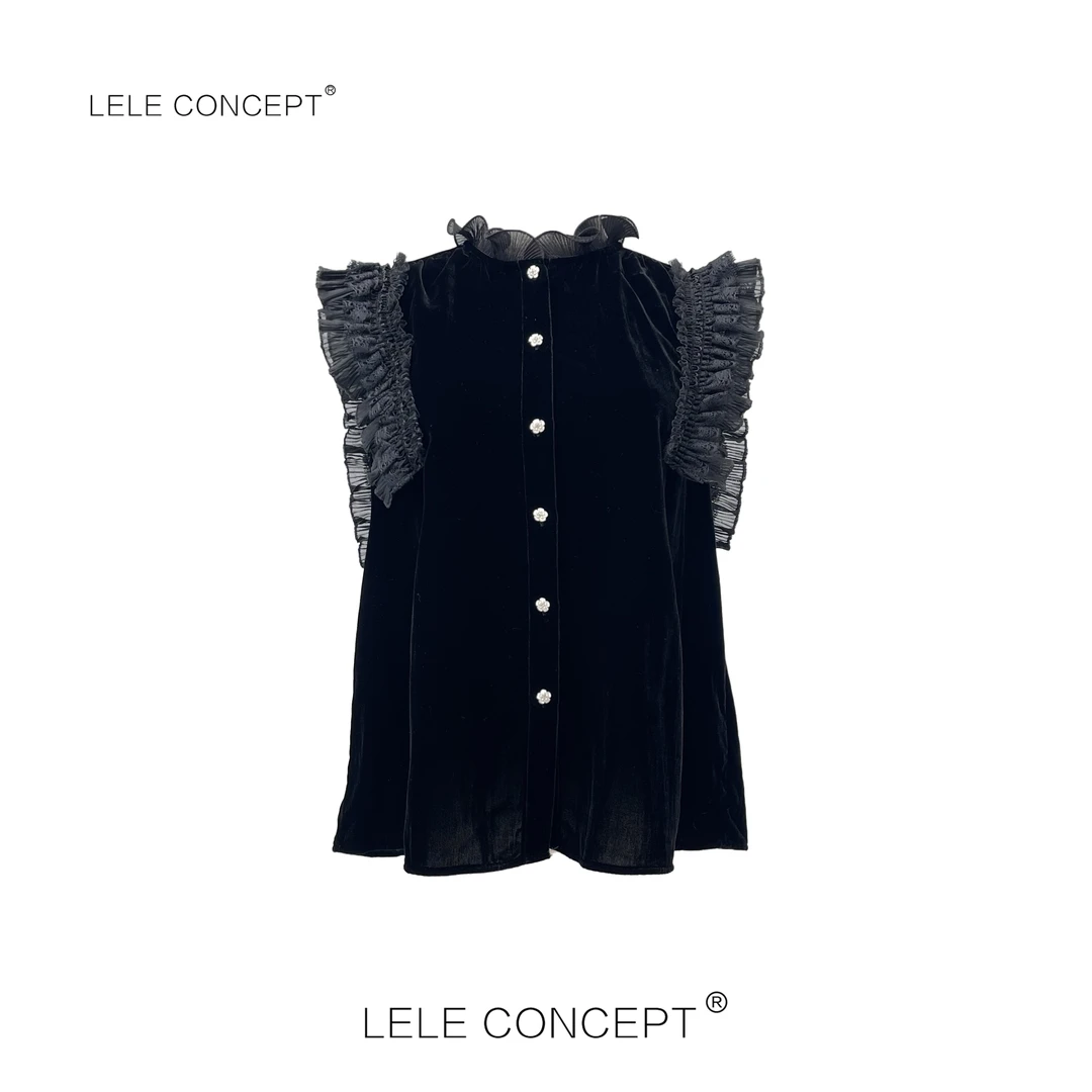 LELE CONCEPT丨【精选推荐】丝绒菲边无袖上衣S0875