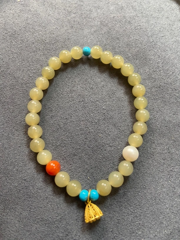 和田玉糖钱糖色手链手串（6mm)