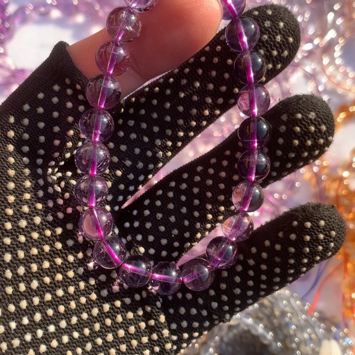 水晶天然紫水晶手链8.6m未镶嵌小**?