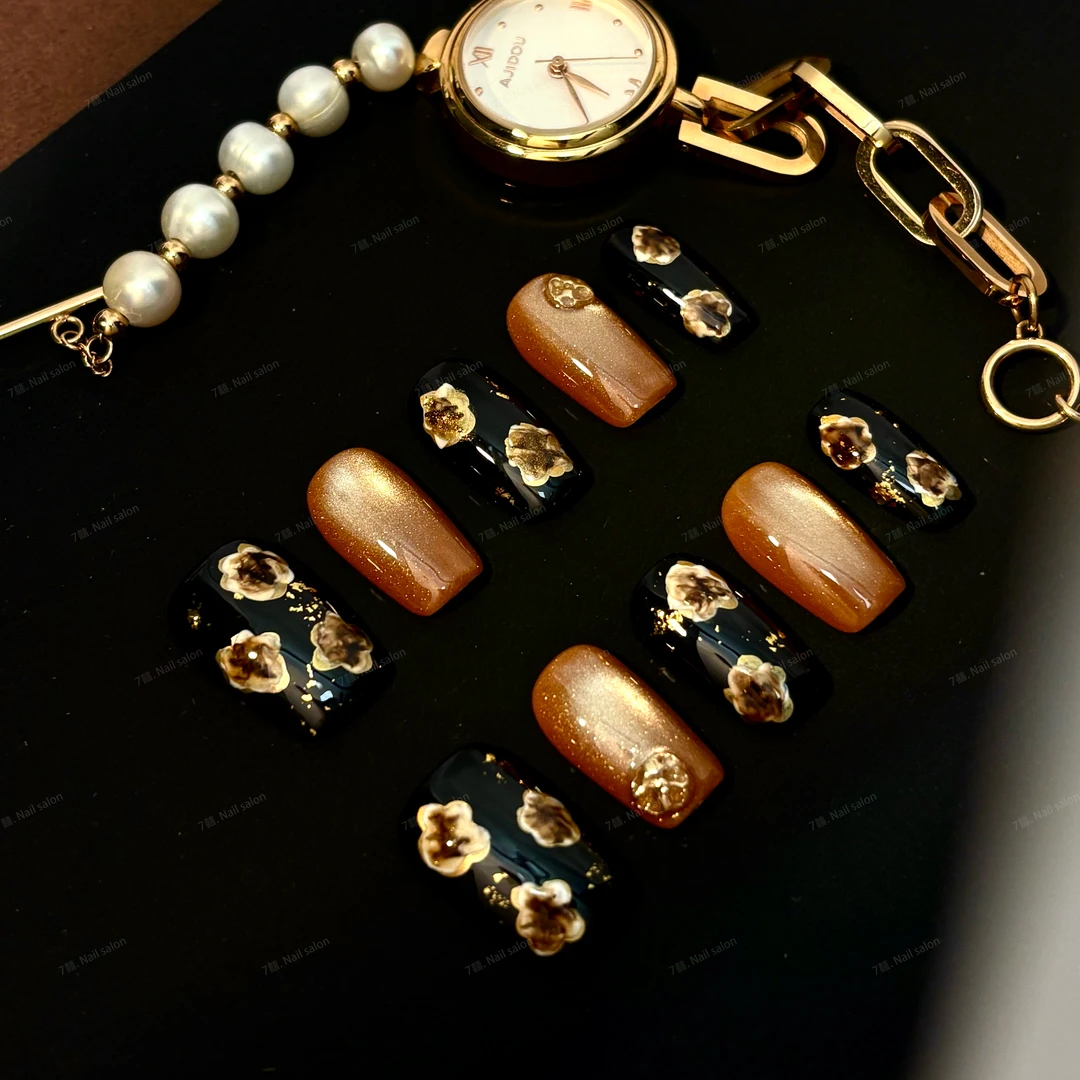 7囍家手工定制穿戴甲｜富贵花开｜ins风小众秋冬款显白美甲/送工具