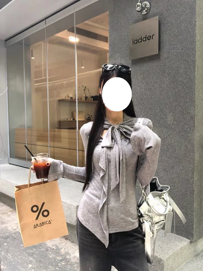 【小稳专属运费补贴6-8】微胖大码荷叶边飘带修身显瘦圆领T恤5171