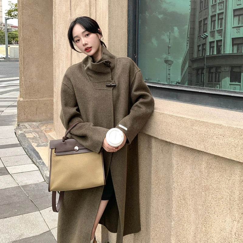 复古格纹双面呢子大衣出游服装女冬季新款韩版高级感显瘦毛呢外套