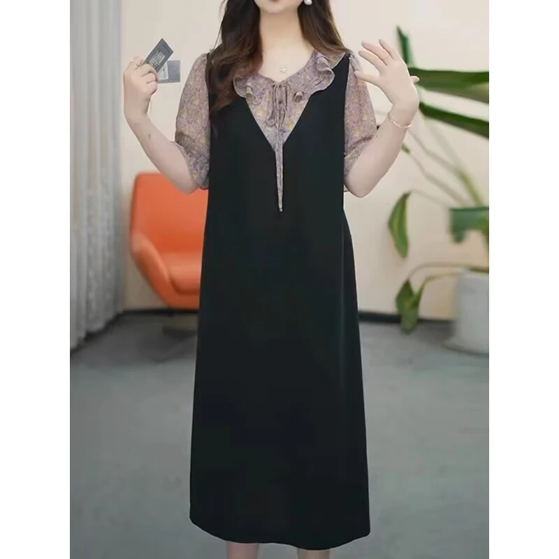 【连衣裙】2025夏季新款B136洋气气质休闲遮肉显瘦大码连衣裙