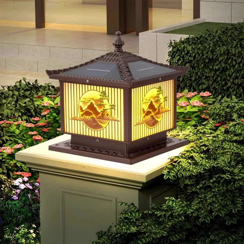 太阳能柱头灯围墙灯户外防水大门柱子灯室外庭院灯中式别墅围墙灯