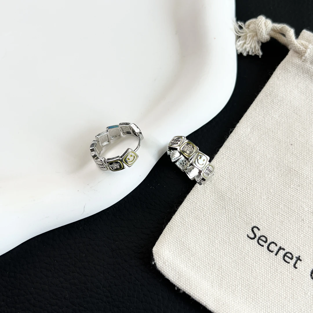 铜合金耳饰 小众设计笑脸星星涂鸦方块耳环AE188