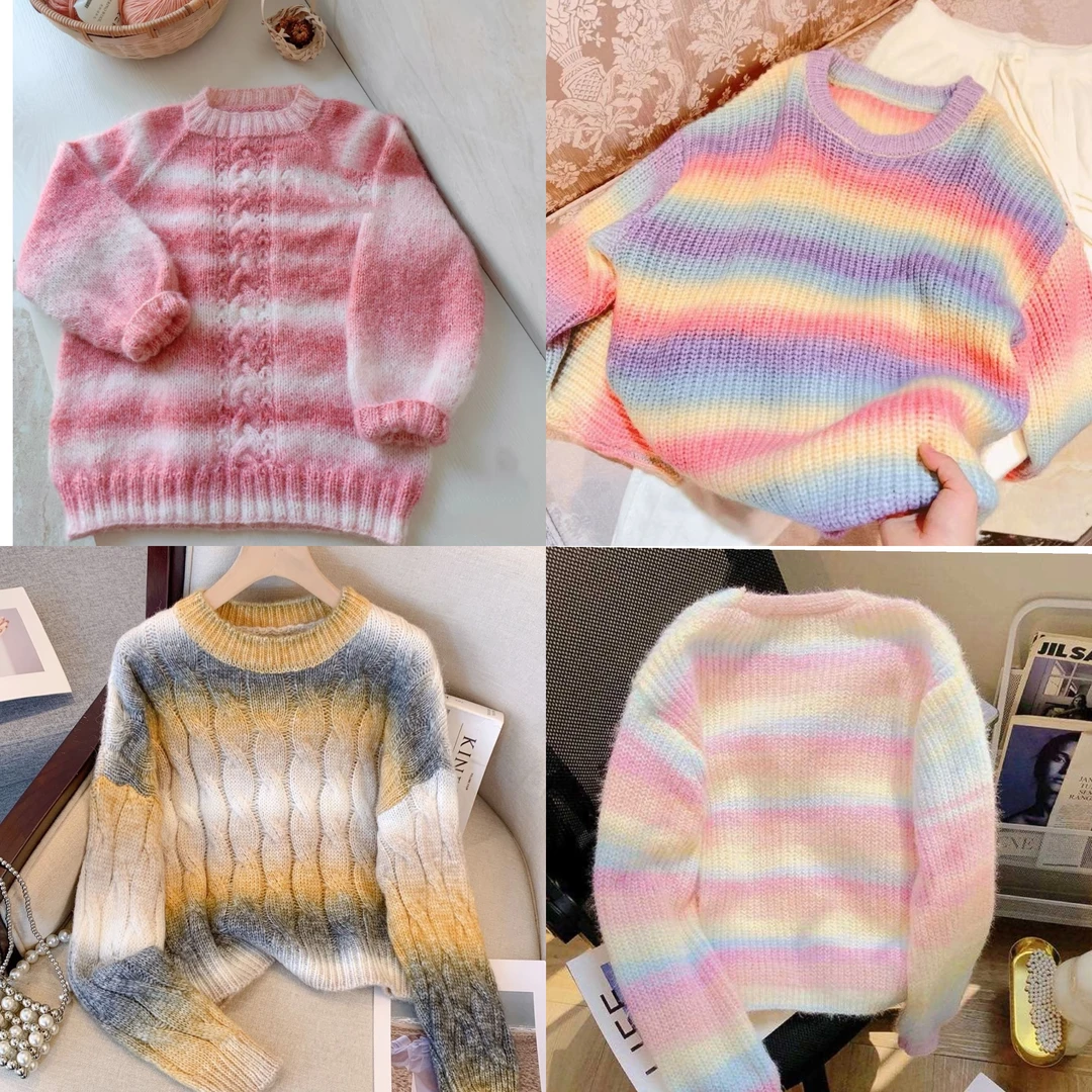 手染渐变长段染郁金香diy手工真丝马海毛手染渐变diy手染渐变