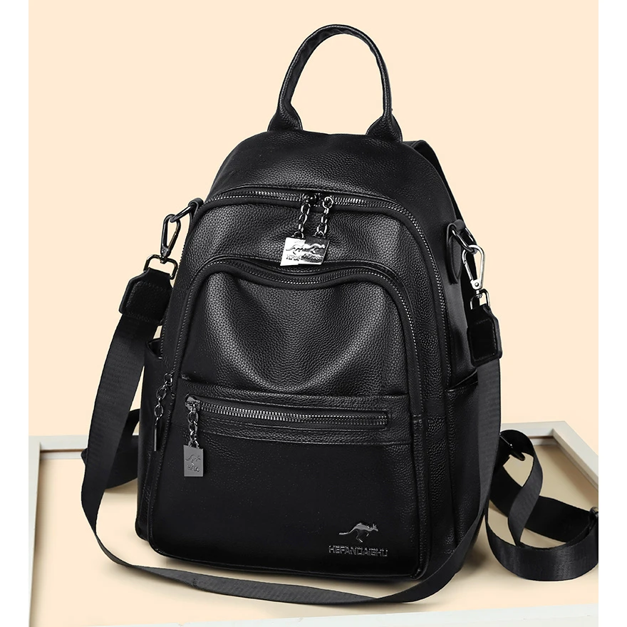 袋鼠蔓蔓雅源双肩包2025新款休闲简约软皮女士旅行书包大容量背包