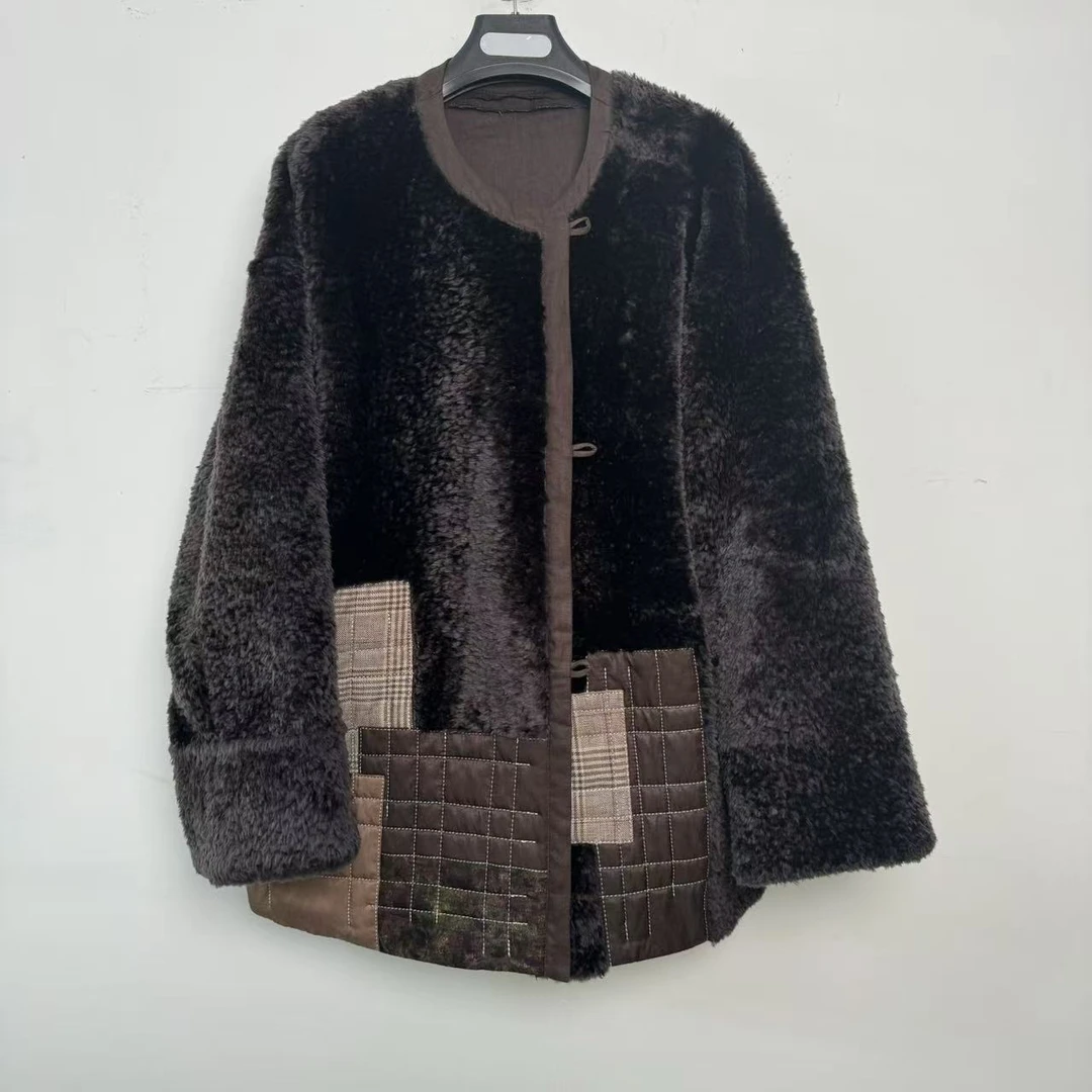 拉贡皮毛一体女两面穿宽松休闲中长款外套