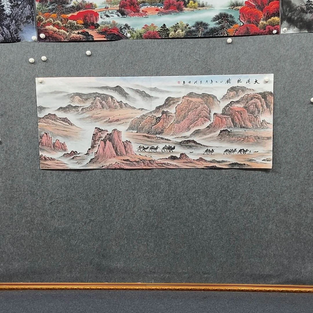 国画小六尺大漠驼铃一副