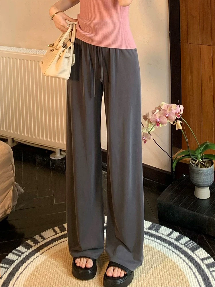 日韩系简约氛围慵懒西装阔腿裤女春夏松弛垂感拖地直筒休闲裤