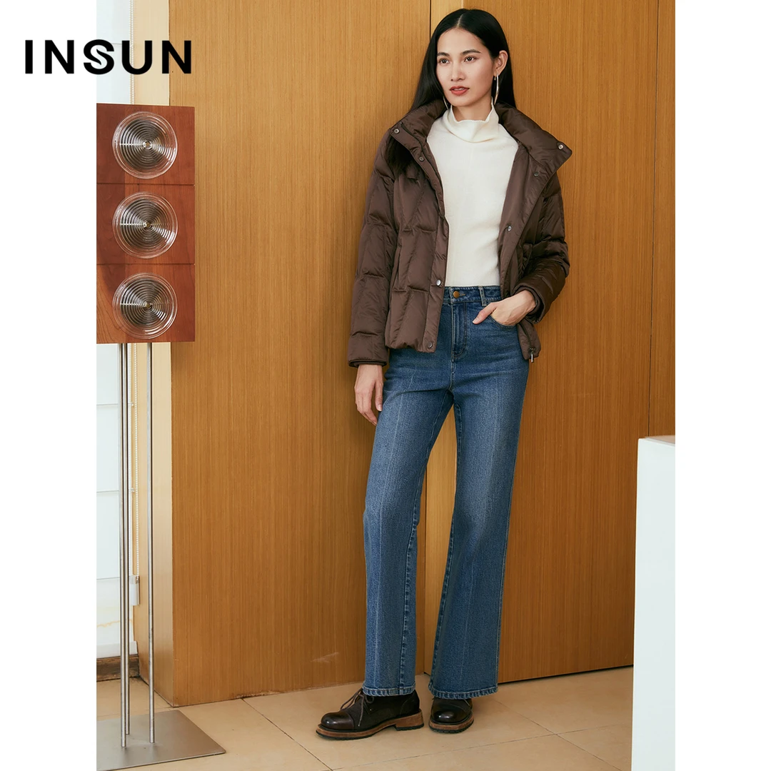 INSUN恩裳专选冬季雅丹风复古绗线短款轻薄90鹅羽绒服