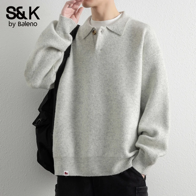 班尼路SK翻领毛衣男2025秋冬新款宽松休闲百搭男装针织衫上衣外套