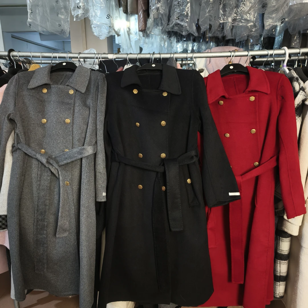 绵羊毛双面呢大衣气质百搭腰带翻领毛呢外套