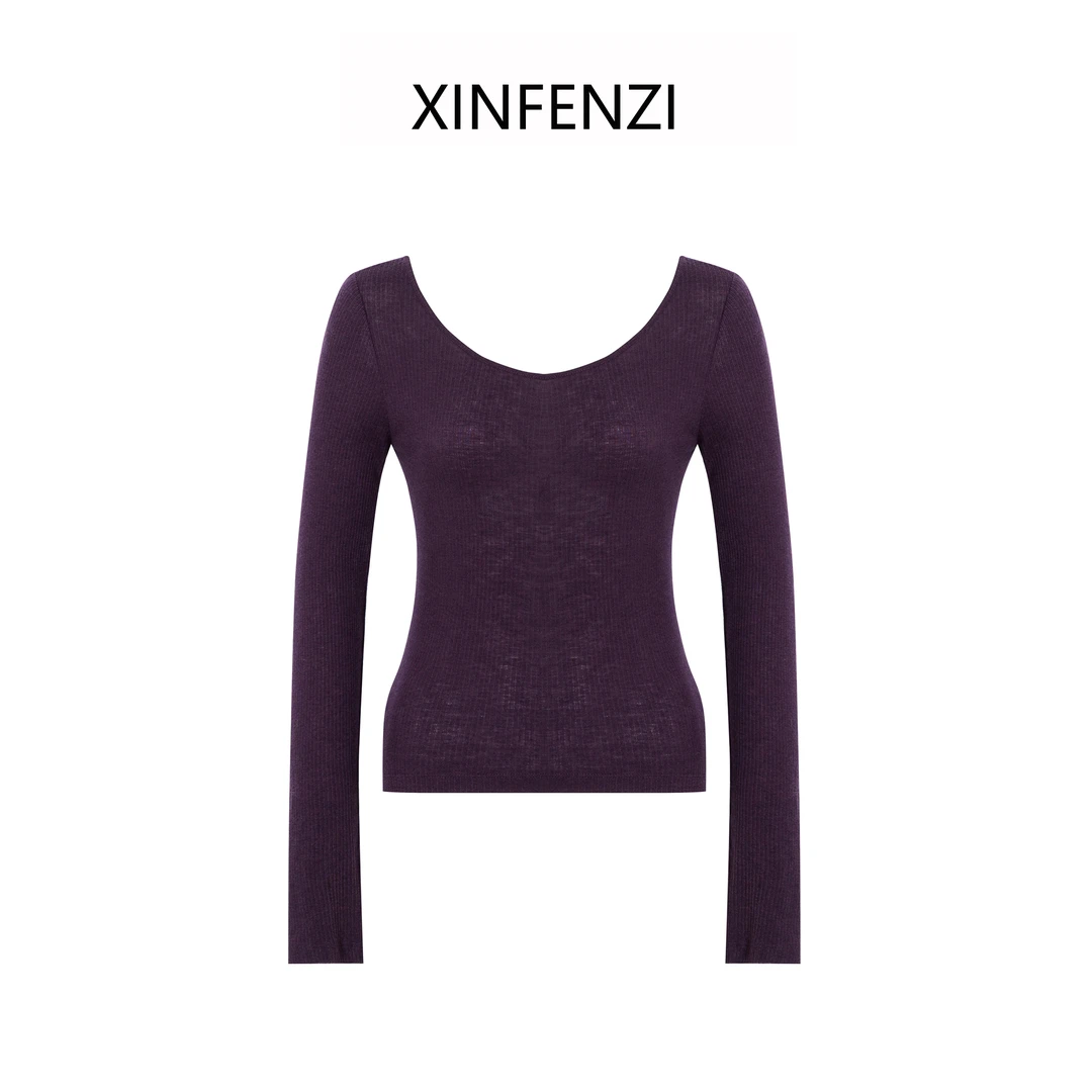 【重返巴黎】XINFENZI 浪漫U领羊毛天丝坑条上衣 FS34034