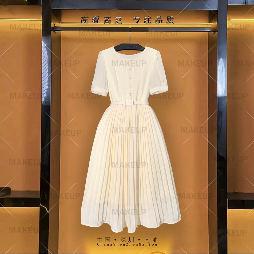 [深圳南油高定]法式高腰百搭高级感收腰显瘦收腰女装短袖裙MU380
