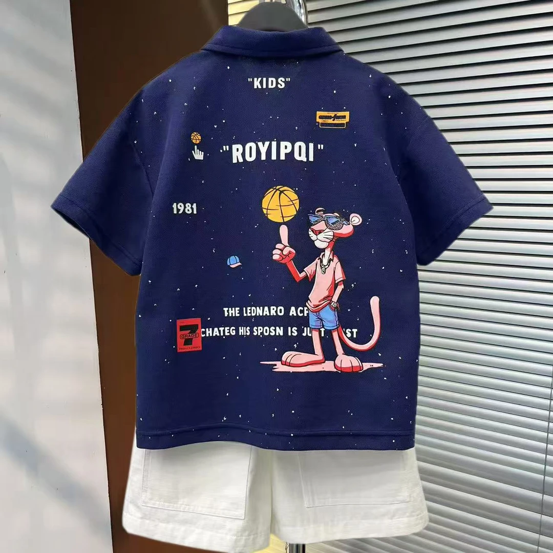 男童夏装2025新款儿童POLO衫套装男大童韩版两件套