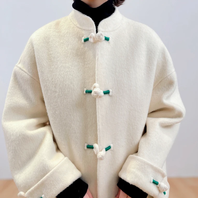 新中式 - “绿盘扣”双面羊毛大衣