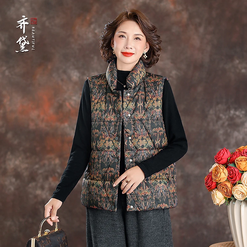 齐黛品牌马甲棉服女外穿2025秋冬新款马夹背心保暖妈妈棉衣短外套