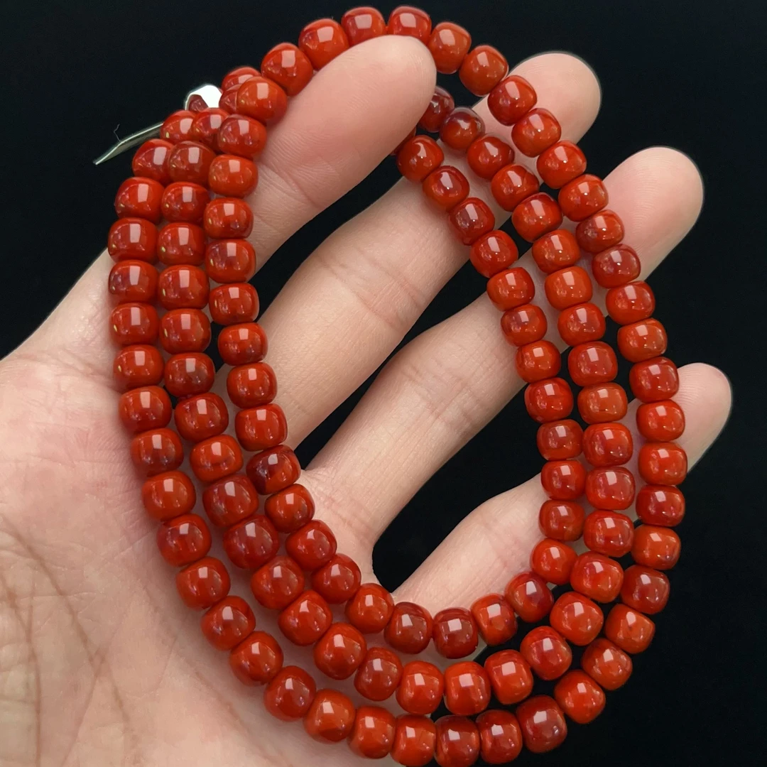 1849C15凉山瓦西料南红牛血锦多圈手串