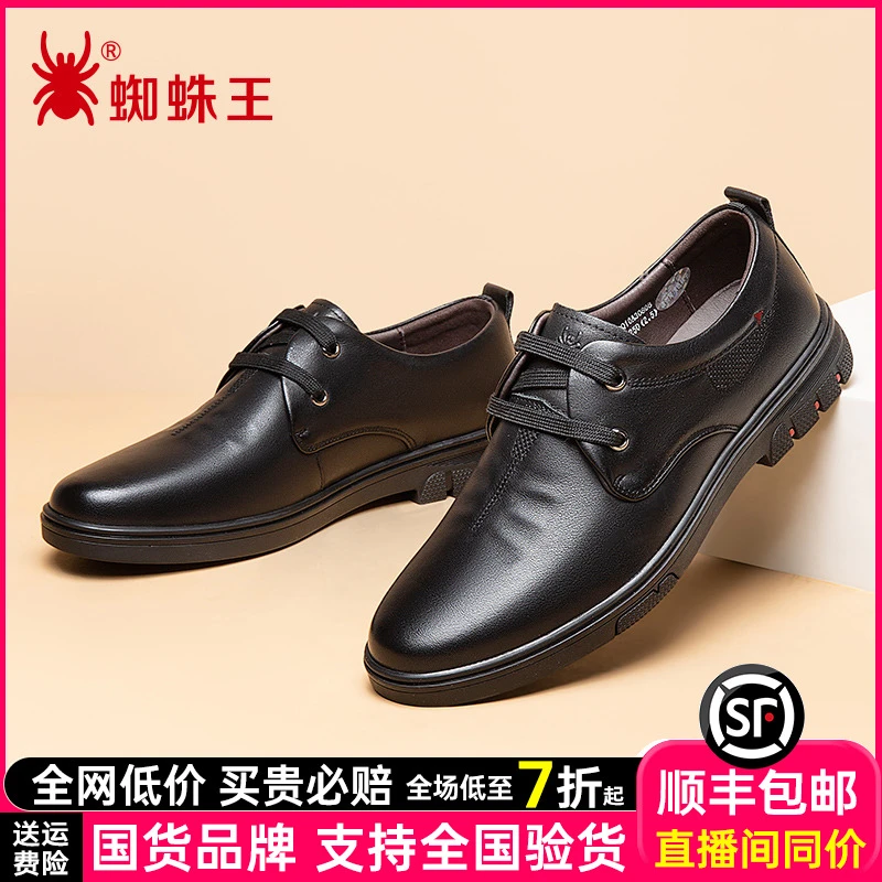 蜘蛛王皮鞋男2025秋新款真皮软底品牌百搭男商务系带休闲鞋30808