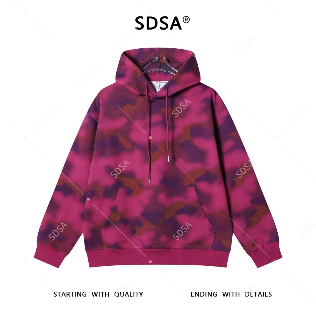 SDSA男士秋冬新款痞帅男装美式扎染撞色印花抽绳连帽卫衣宽松百搭